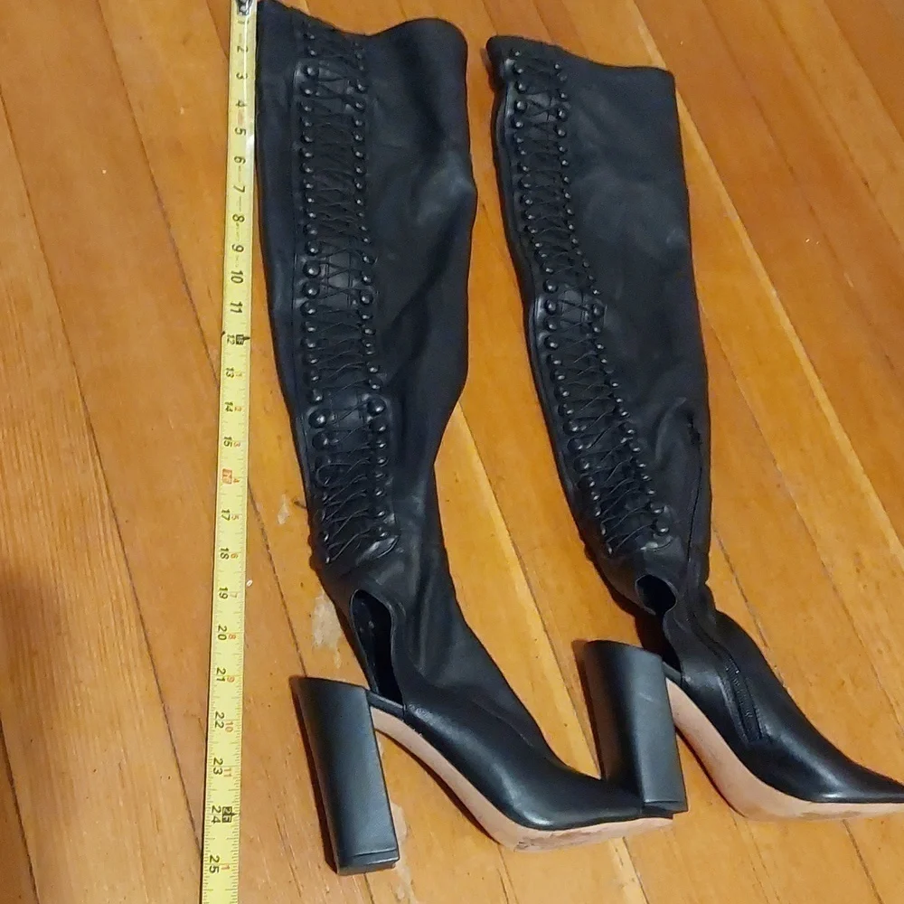 VC John Camuto Black Lamb leather OTK Thigh high Cut out Punk Sexy Boots S.7.5